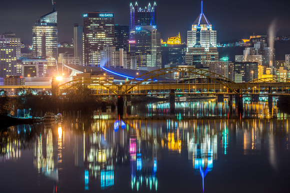Reflections of the Pittsburgh skyline from the 31st St Bridge