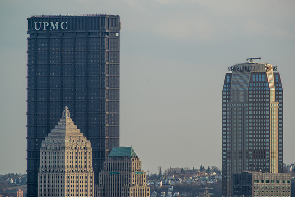 The Steel Building and BNY Mellon Building rise into the Pittsburgh sky