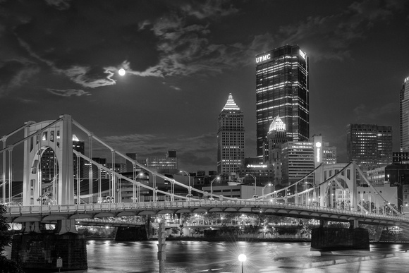 Black and white Pittsburgh and the Supermoon