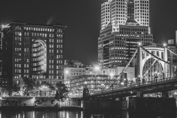 The Renaissance Hotel and Clemente Bridge in Pittsburgh in B&W