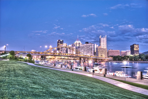 Pittsburgh skyline from the North Shore at blue hour HDR