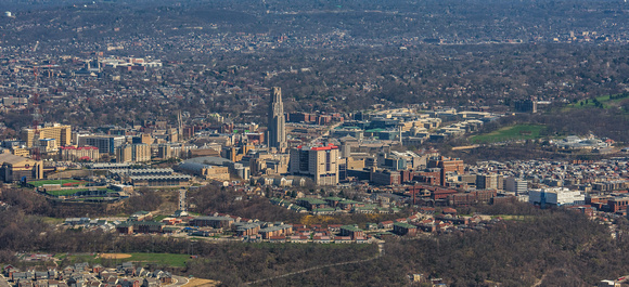 Aerial view of Oakland and Pitt's campus in Pittsburgh