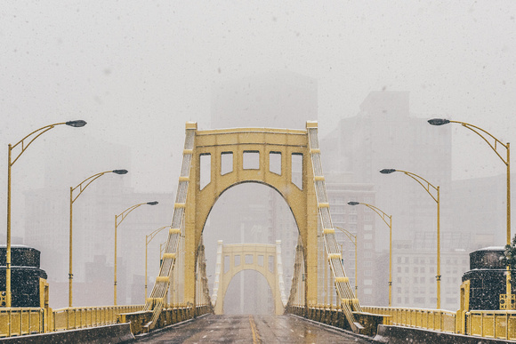 The Andy Warhol Bridge in Pittsburgh in the snow