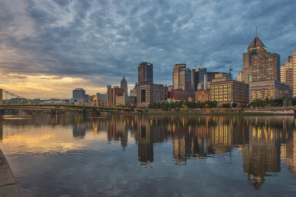 Cloudy skies and reflections along the North Shore in Pittsburgh