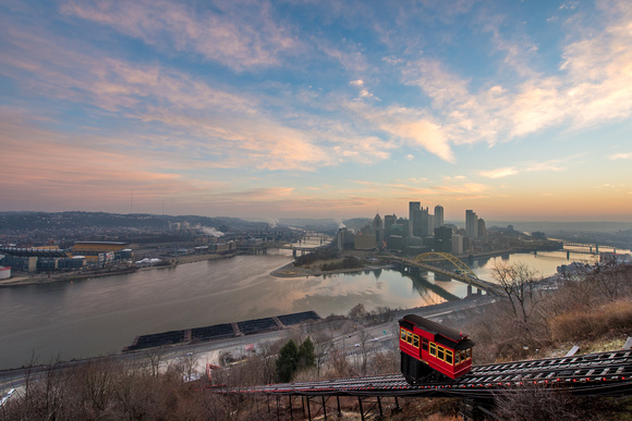 A colorful sky over the incline in pittsburgh