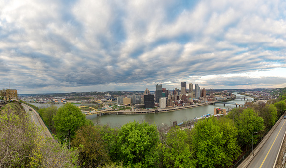 Cloudy Pittsburgh skyline panorama from Mt. Washington