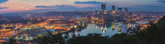 Panorama of Pittsburgh from the West End Overlook before dawn