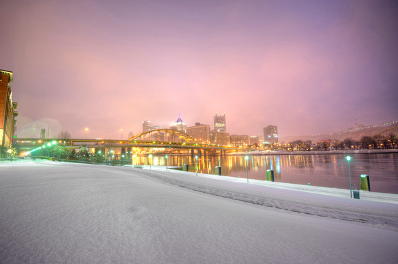 Pittsburgh skyline from the snowy North Shore HDR