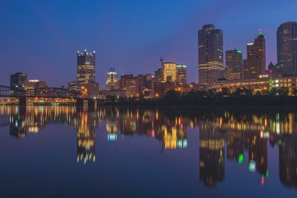 Pittsburgh reflects in the Monogahela River before dawn