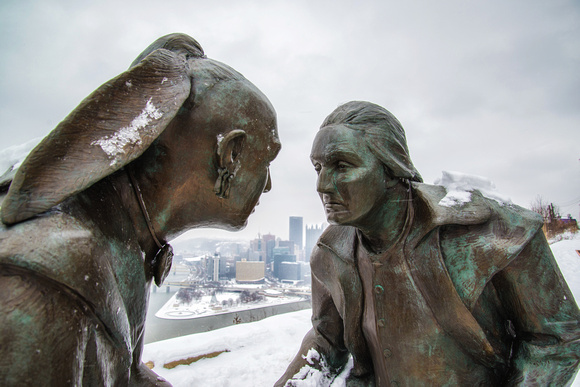 Guyasuta and George Washington Statue at the Point of View Park in Pittsburgh
