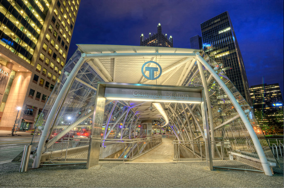 Entrance to the T Station in downtown Pittsburgh