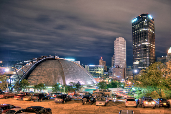 View of the Civic Arena and the Pittsburgh skyline at night HDR