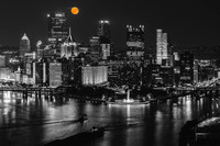A full moon shines bright over Pittsburgh - Selective Color