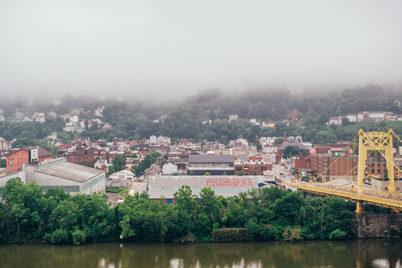 Foggy morning over the South Side and 10th Street Bridge in Pittsburgh