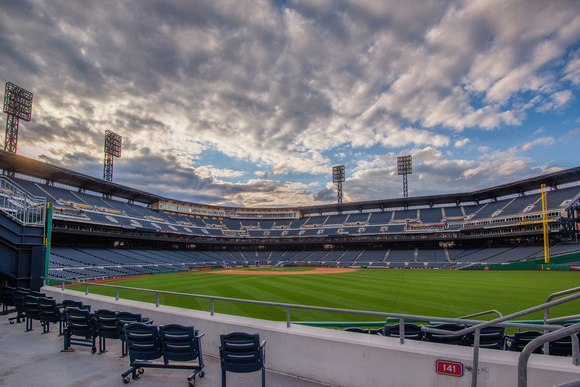 Empty PNC Park at sunset in Pittsburgh