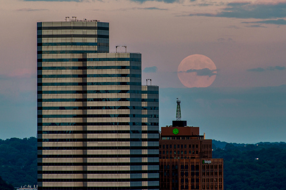 The supermoon is first visible over Pittsburgh