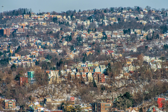 Houses on the North Side in the snow in pittsburgh