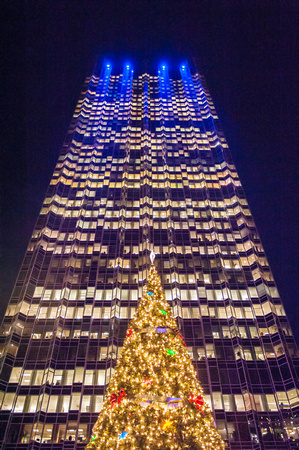 The Christmas tree and PPG Place in Pittsburgh