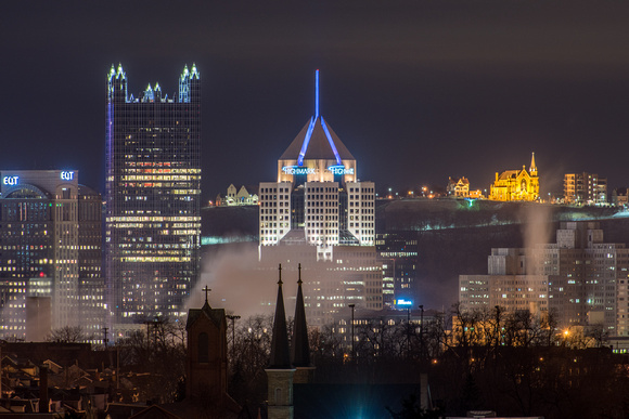 Mt. Washington glows behind the Pittsburgh skyline
