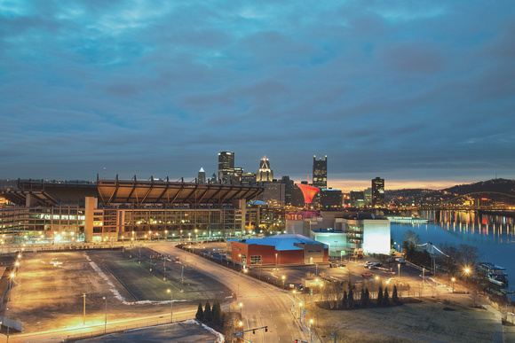 View of Pittsburgh and Heinz Field before sunrise