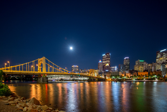 The supermoon shines over Pittsburgh from the Nort Shore