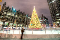 Christmas tree and ice rink at PPG Place at night HDR