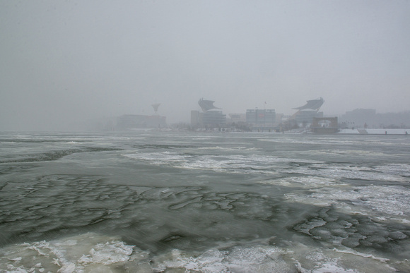 Heinz Field disappears into the snow in Pittsburgh
