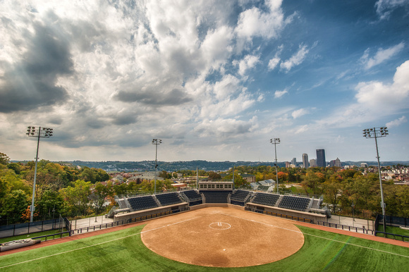 The softball field in the fall on the campus of the University of Pittsburgh