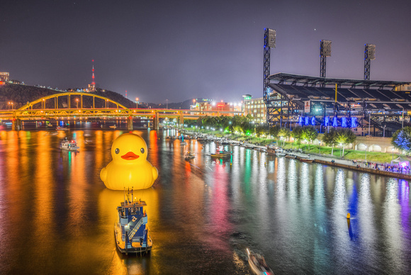 PNC Park and the Giant Rubber Duck in Pittsburgh hanging out on the river