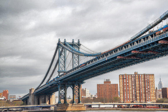 The Manhattan Bridge on a cloudy day in New York City