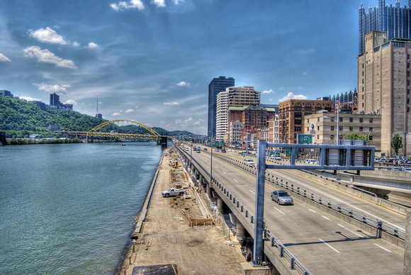 Pittsburgh skyline from Liberty Bridge HDR
