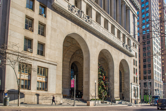 The front of the City County Building with the Chritmas tree in Pittsburgh