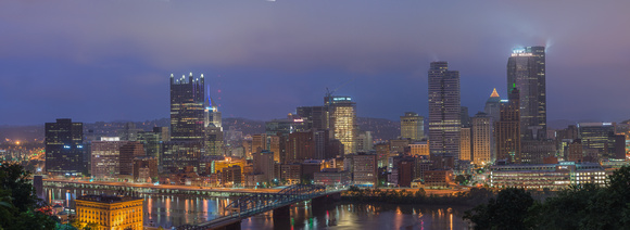 Panorama of Pittsburgh from above Liberty Bridge before sunrise