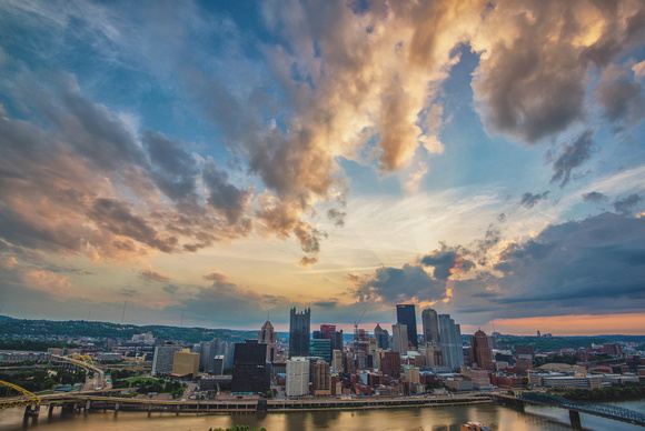 Sky opening up over Pittsburgh before sunrise