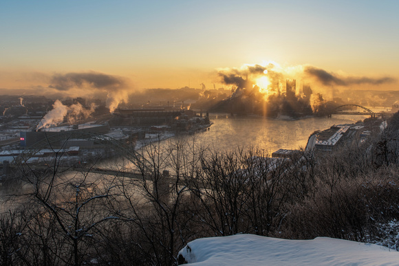 Sunrise in Pittsburgh on a winter morning from the West End Overlook