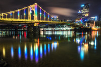 The LED Lights on the Rachel Carson Bridge in Pittsburgh shine for the holidays