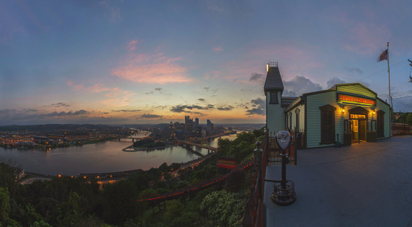 Sunrise panorama with the Duquesne Incline Station