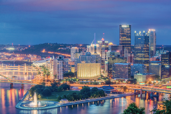 The Pittsburgh skyline at the blue hour from Mt. Washington HDR