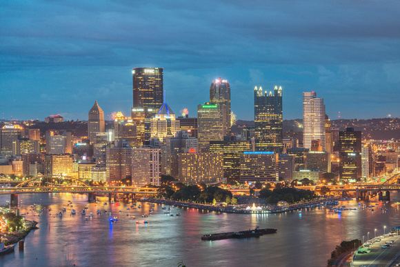 Pittsburgh glows in the blue hour during th 4th of July