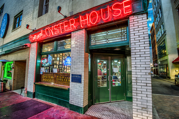 The front of the A view of the front of the Original Oyster House in Market Square in Pittsburgh