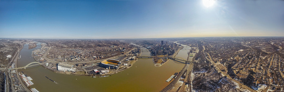 An aerial panorama above Mt. Washington in Pittsburgh