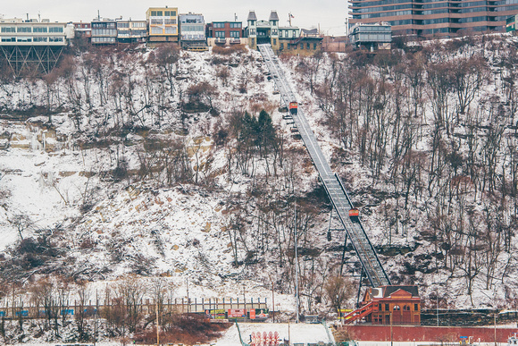 The Duquesne Incline station in the snow in Pittsburgh