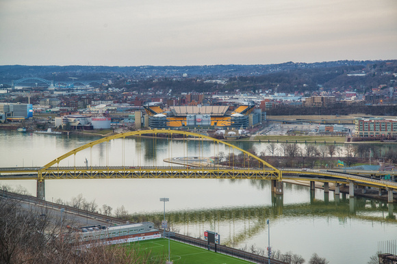 The Ft. Pitt Bridge and Heinz Field in Pittsburgh from Mt. Washington