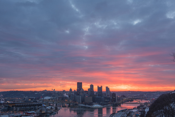 The sky is ablaze over Pittsburgh at dawn