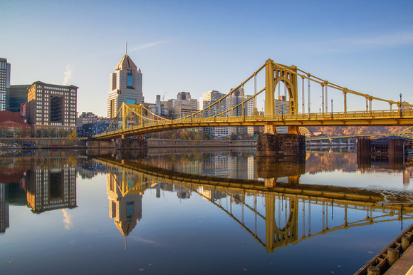 Reflections of the Roberto Clemente Bridge in Pittsburgh HDR