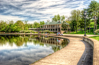 Walkway at Delaware Pond and reflections HDR